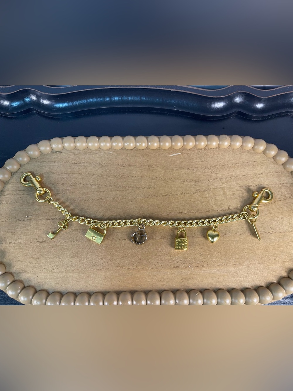 Coach Gold-Tone Charm Chain Necklace with Heart, Lock & Key Charms
